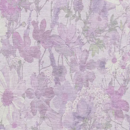 Lavender And Ivory Floral Washable Area Rug With UV Protection Photo 2