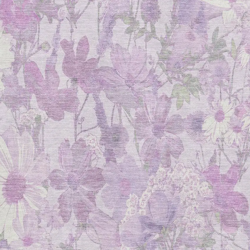 Lavender And Ivory Floral Washable Area Rug With UV Protection Photo 2