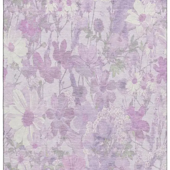Lavender And Ivory Floral Washable Area Rug With UV Protection Photo 3