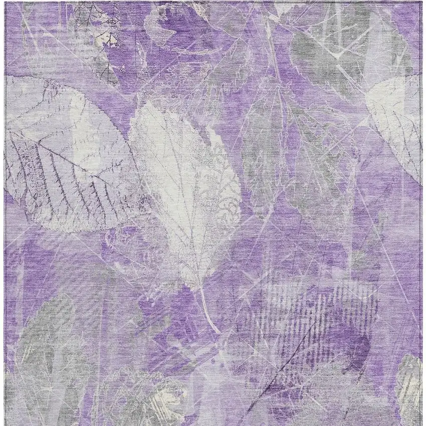 Lavender And Ivory Floral Washable Indoor Outdoor Area Rug Photo 3