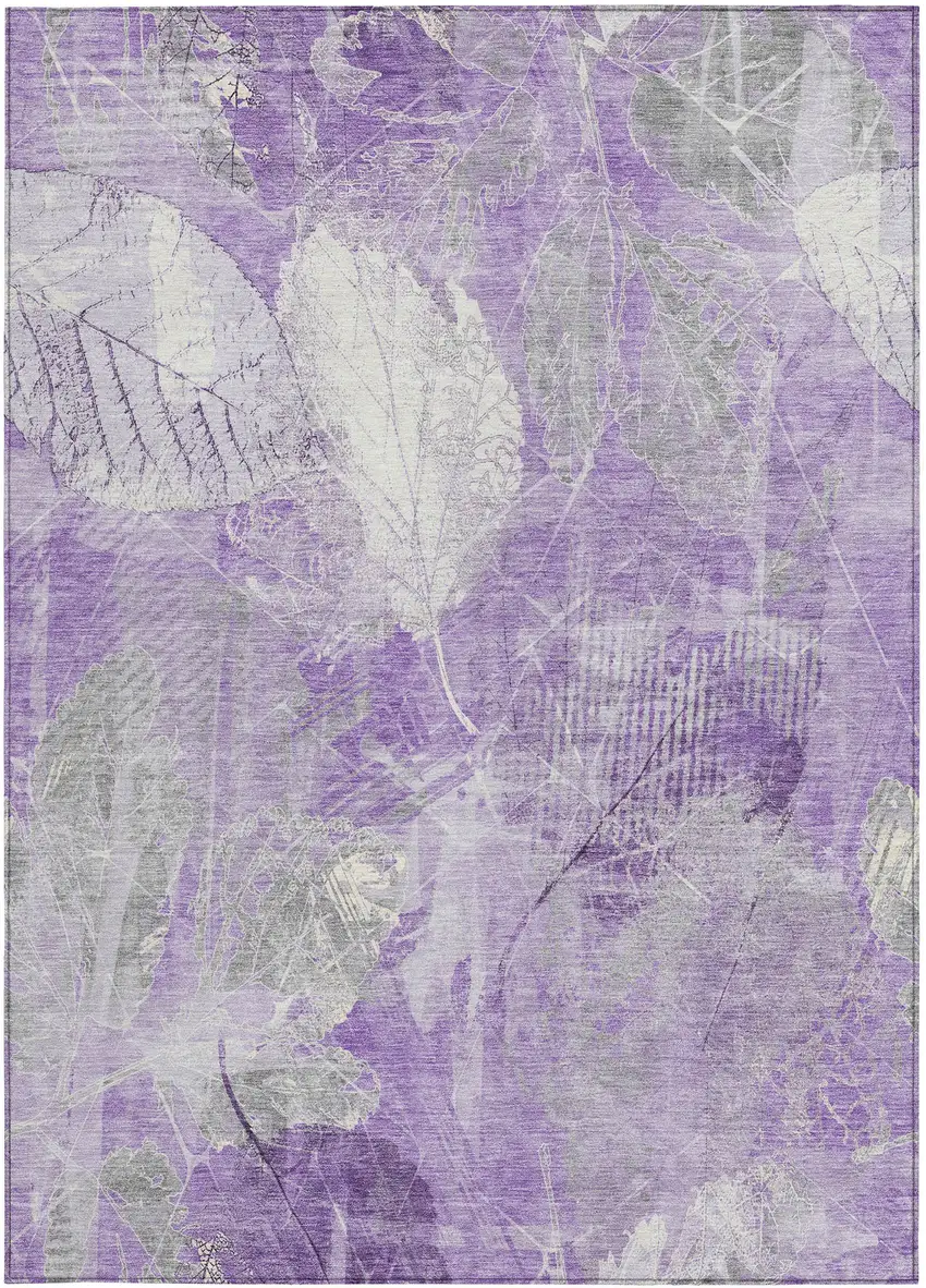 Lavender And Ivory Floral Washable Indoor Outdoor Area Rug Photo 1