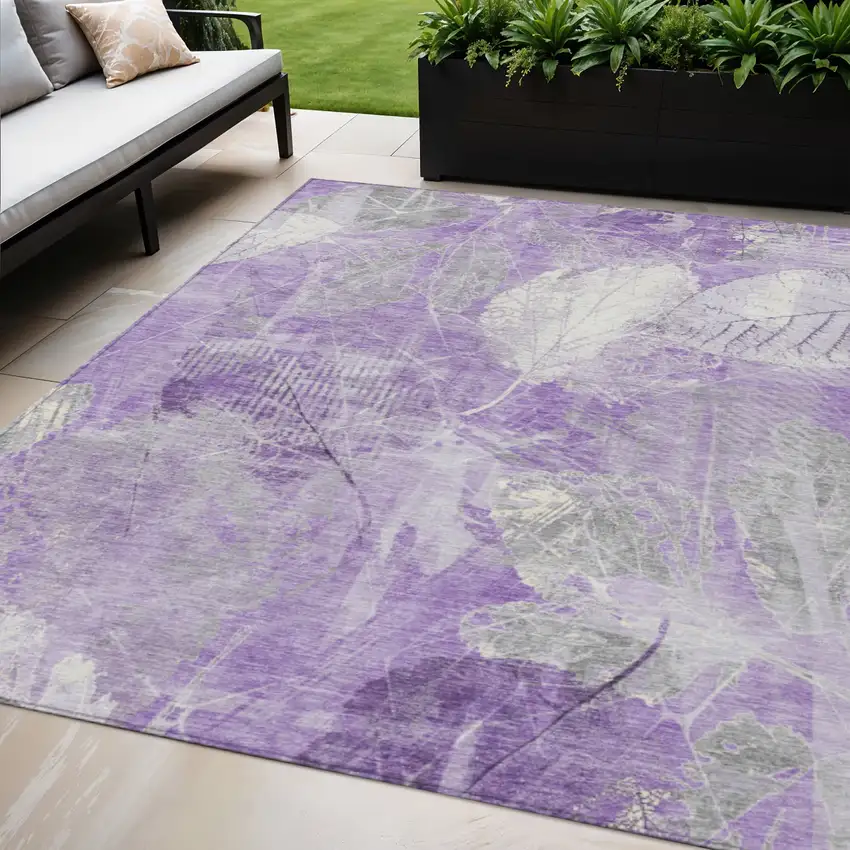 Lavender And Ivory Floral Washable Indoor Outdoor Area Rug Photo 2