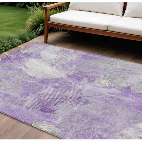 Lavender And Ivory Floral Washable Indoor Outdoor Area Rug Photo 2
