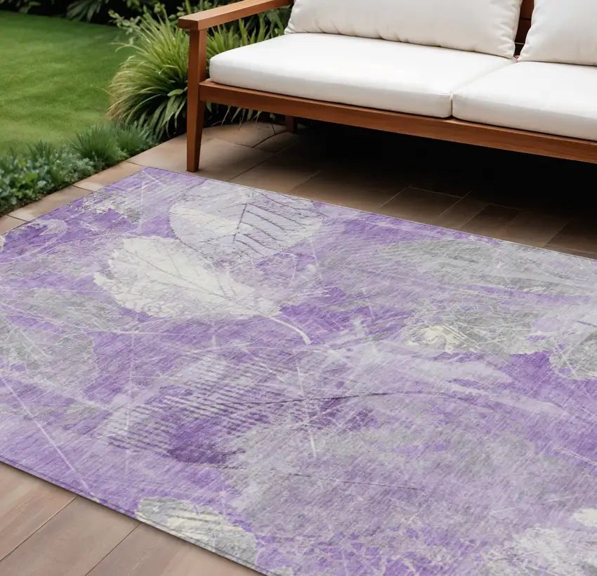 Lavender And Ivory Floral Washable Indoor Outdoor Area Rug Photo 2