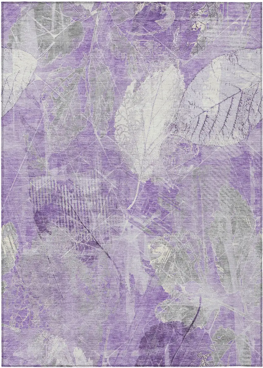 Lavender And Ivory Floral Washable Indoor Outdoor Area Rug Photo 1