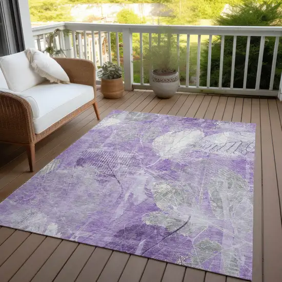 Lavender And Ivory Floral Washable Indoor Outdoor Area Rug Photo 5