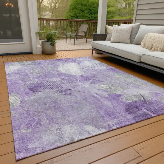 Lavender And Ivory Floral Washable Indoor Outdoor Area Rug Photo 7