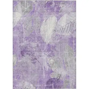Photo of Lavender And Ivory Floral Washable Indoor Outdoor Area Rug