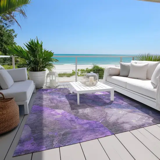 Lavender And Ivory Floral Washable Indoor Outdoor Area Rug Photo 8