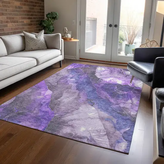 Lavender And Ivory Floral Washable Indoor Outdoor Area Rug Photo 6