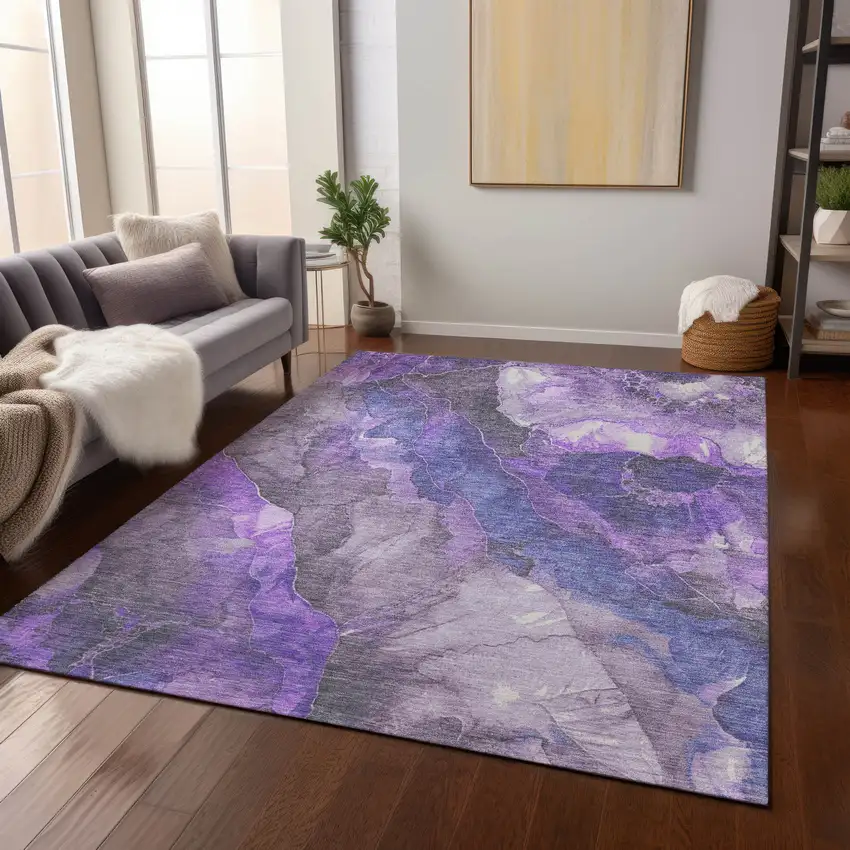 Lavender And Ivory Floral Washable Indoor Outdoor Area Rug Photo 6
