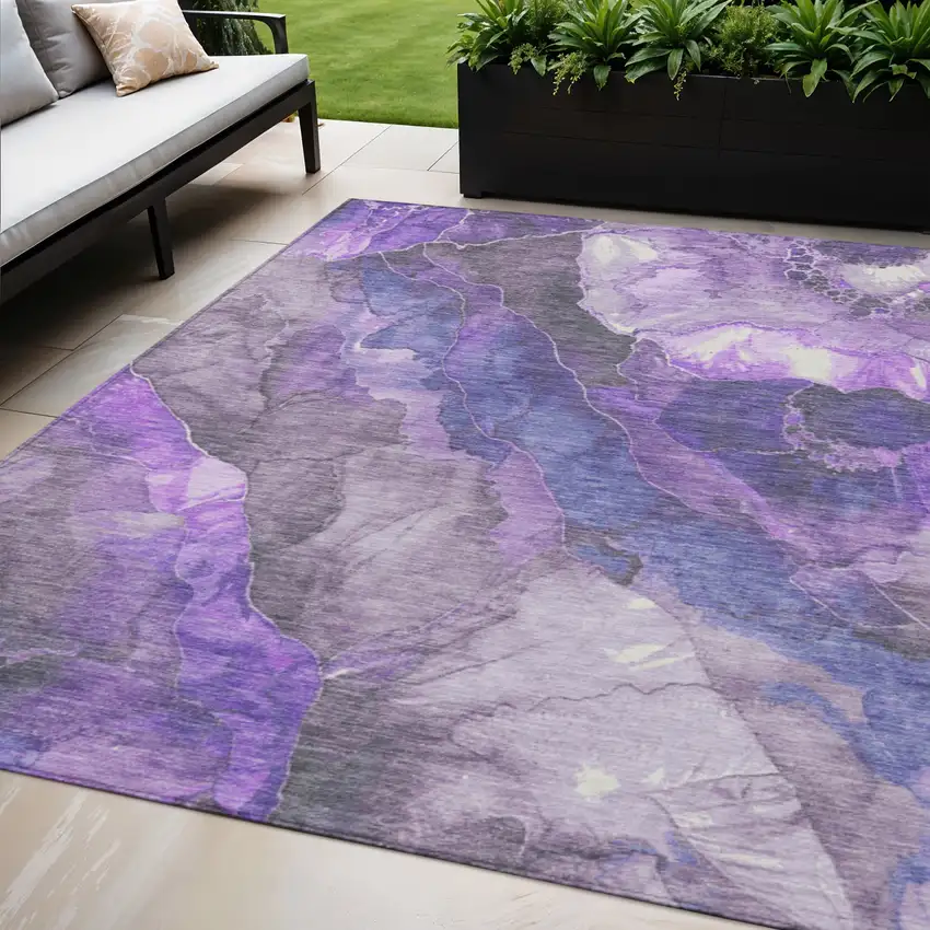 Lavender And Ivory Floral Washable Indoor Outdoor Area Rug Photo 2