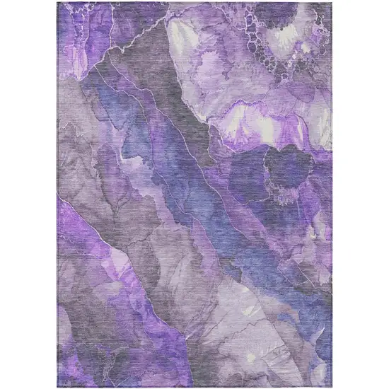 Lavender And Ivory Floral Washable Indoor Outdoor Area Rug Photo 9