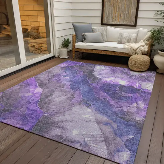 Lavender And Ivory Floral Washable Indoor Outdoor Area Rug Photo 5