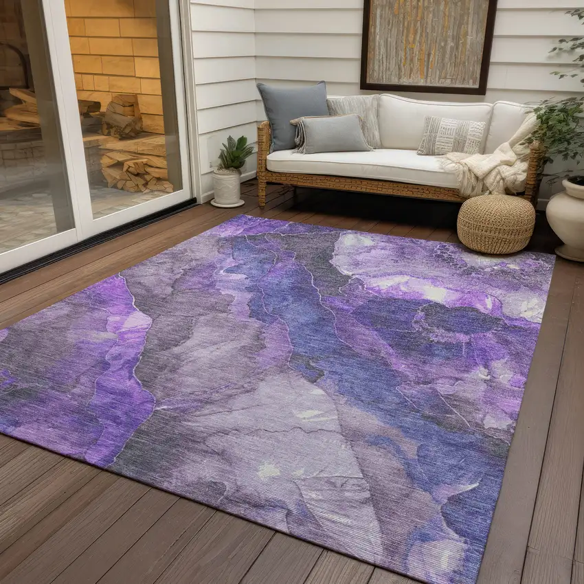 Lavender And Ivory Floral Washable Indoor Outdoor Area Rug Photo 4