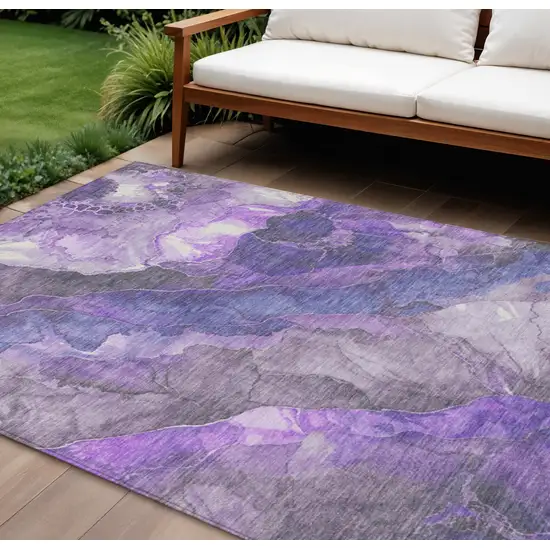 Lavender And Ivory Floral Washable Indoor Outdoor Area Rug Photo 2