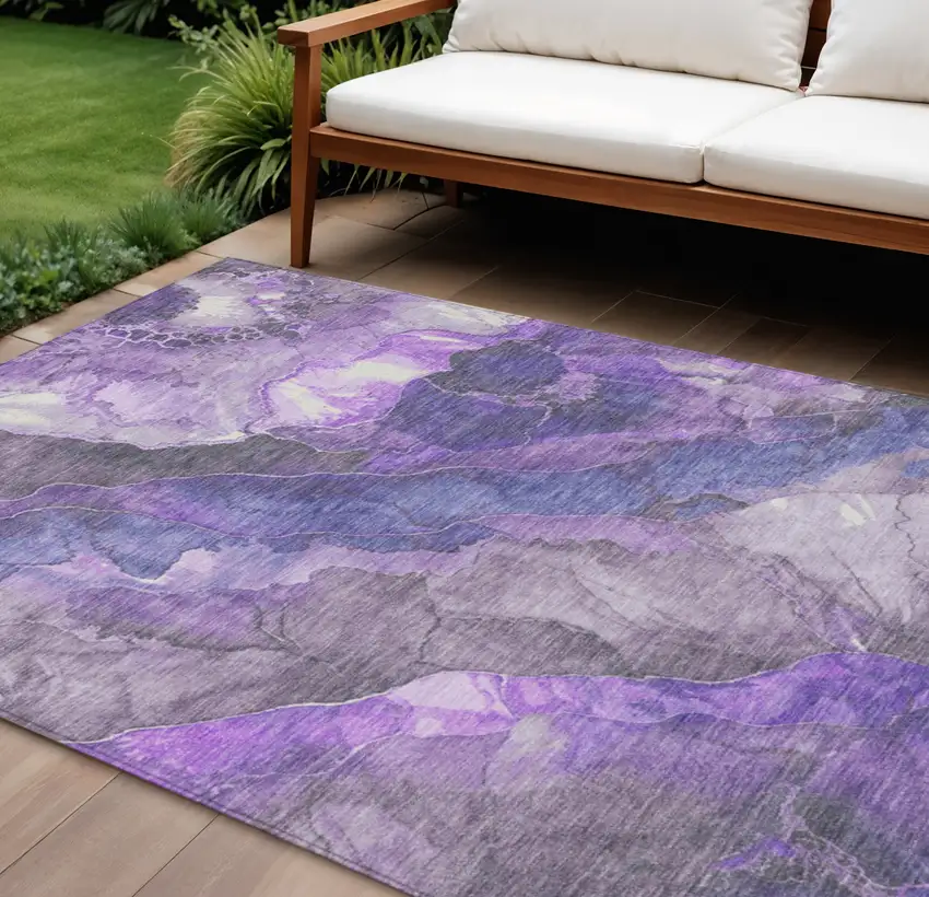 Lavender And Ivory Floral Washable Indoor Outdoor Area Rug Photo 2