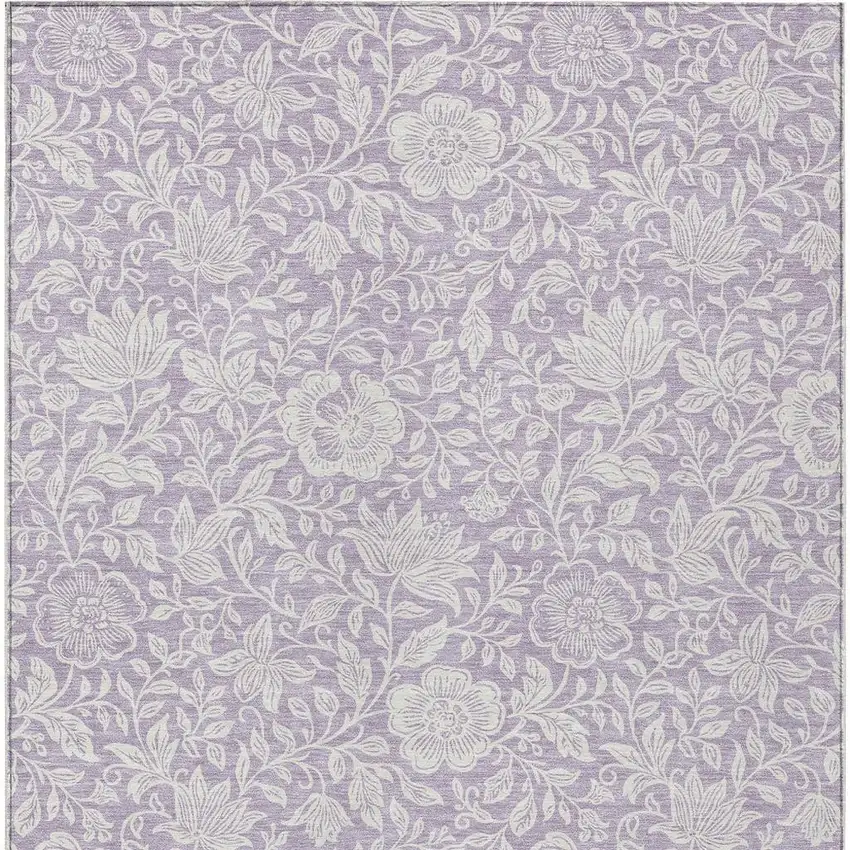 Lavender And Ivory Floral Washable Indoor Outdoor Area Rug Photo 3