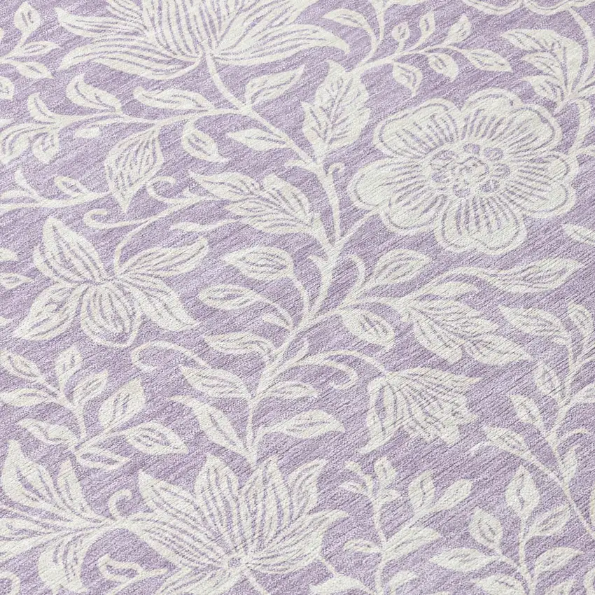 Lavender And Ivory Floral Washable Indoor Outdoor Area Rug Photo 5