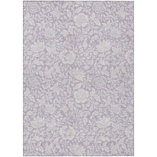 Lavender And Ivory Floral Washable Indoor Outdoor Area Rug Photo 1