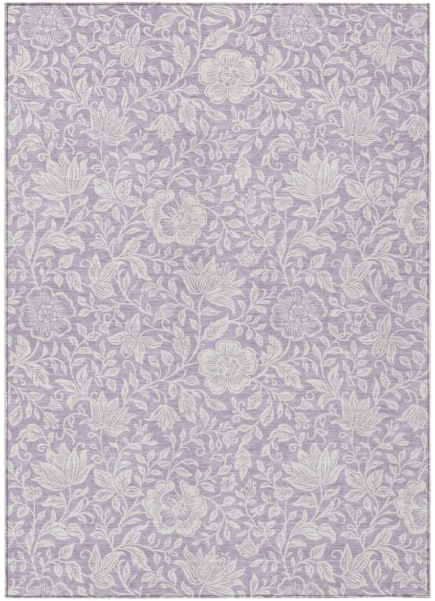 Lavender And Ivory Floral Washable Indoor Outdoor Area Rug Photo 1