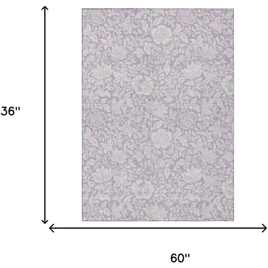 Lavender And Ivory Floral Washable Indoor Outdoor Area Rug Photo 6