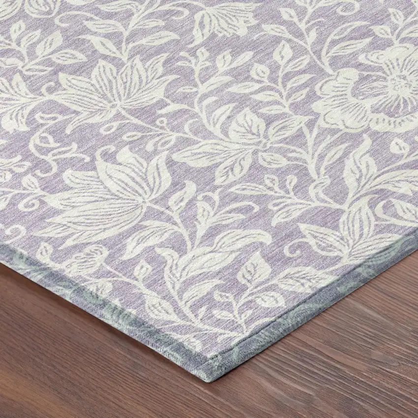 Lavender And Ivory Floral Washable Indoor Outdoor Area Rug Photo 4