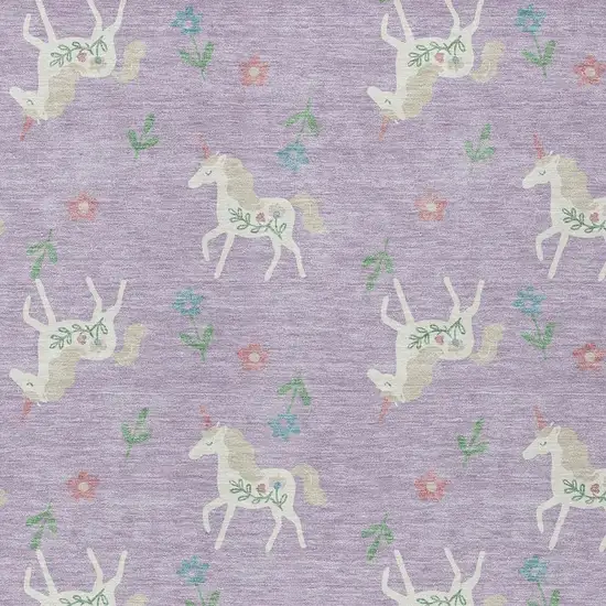 Lavender And Ivory Floral Washable Indoor Outdoor Area Rug Photo 4