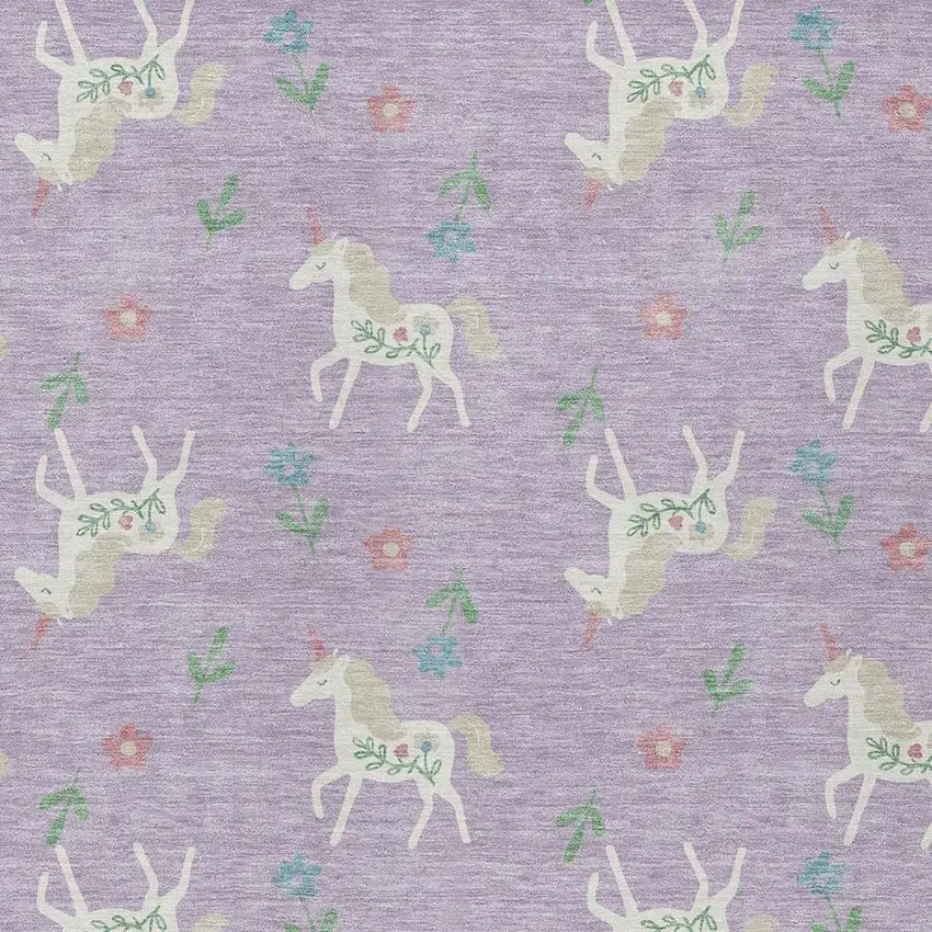 Lavender And Ivory Floral Washable Indoor Outdoor Area Rug Photo 4