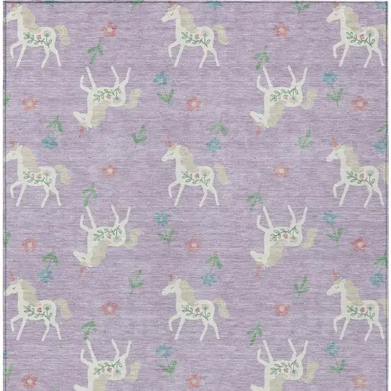 Lavender And Ivory Floral Washable Indoor Outdoor Area Rug Photo 5