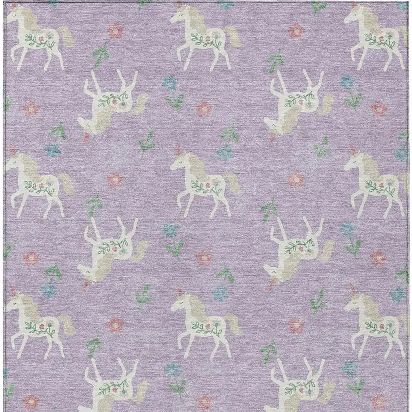 Lavender And Ivory Floral Washable Indoor Outdoor Area Rug Photo 5