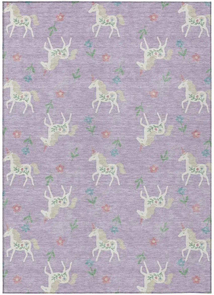 Lavender And Ivory Floral Washable Indoor Outdoor Area Rug Photo 2