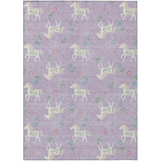 Lavender And Ivory Floral Washable Indoor Outdoor Area Rug Photo 2