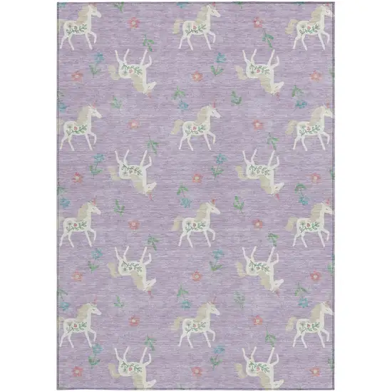 Lavender And Ivory Floral Washable Indoor Outdoor Area Rug Photo 3
