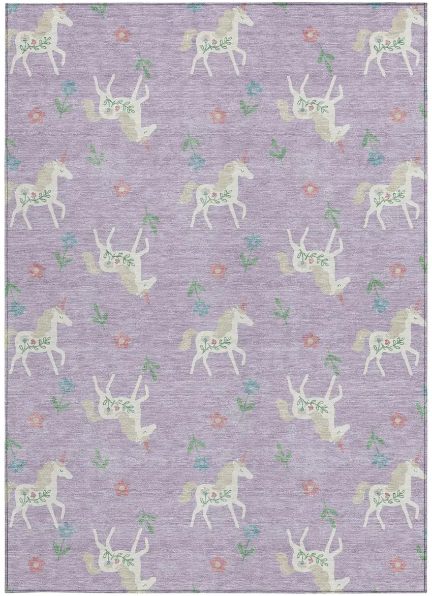 Lavender And Ivory Floral Washable Indoor Outdoor Area Rug Photo 3