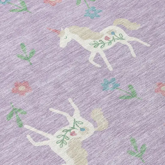 Lavender And Ivory Floral Washable Indoor Outdoor Area Rug Photo 7