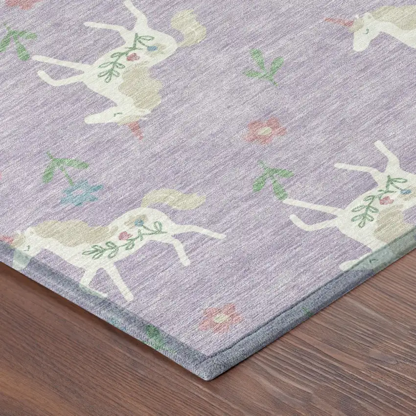 Lavender And Ivory Floral Washable Indoor Outdoor Area Rug Photo 6