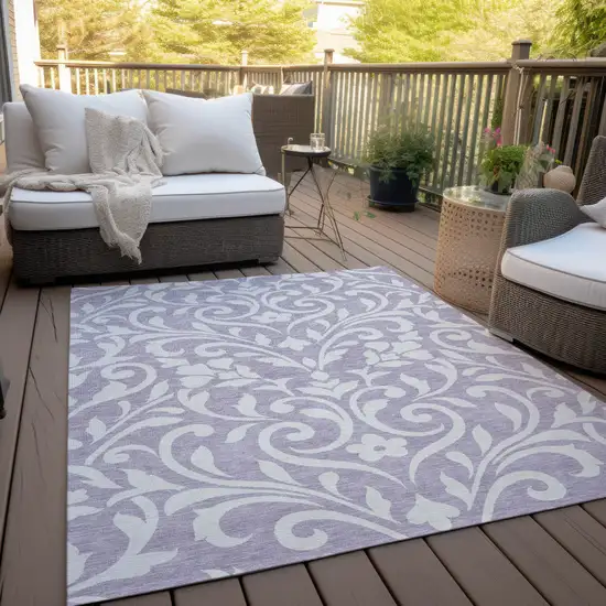 Lavender And Ivory Floral Washable Indoor Outdoor Area Rug Photo 9
