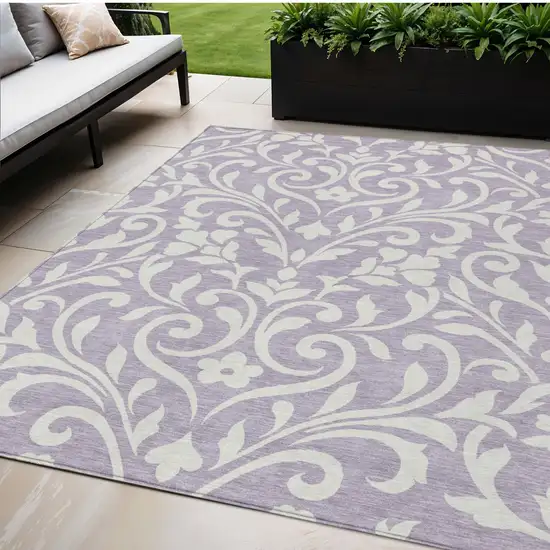 Lavender And Ivory Floral Washable Indoor Outdoor Area Rug Photo 1