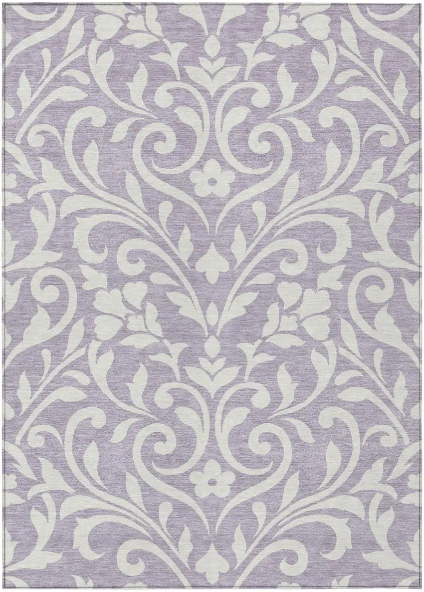 Lavender And Ivory Floral Washable Indoor Outdoor Area Rug Photo 2