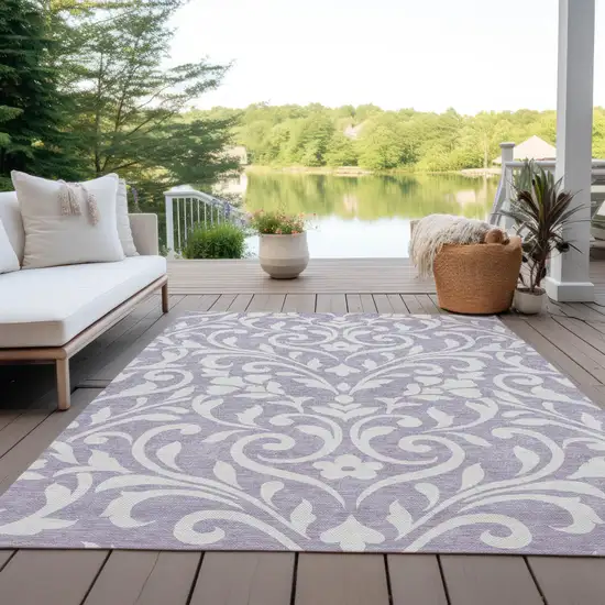Lavender And Ivory Floral Washable Indoor Outdoor Area Rug Photo 8