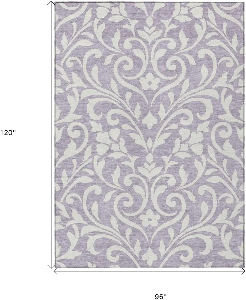 Lavender And Ivory Floral Washable Indoor Outdoor Area Rug Photo 3