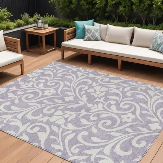 Lavender And Ivory Floral Washable Indoor Outdoor Area Rug Photo 1