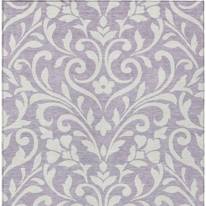 Lavender And Ivory Floral Washable Indoor Outdoor Area Rug Photo 7