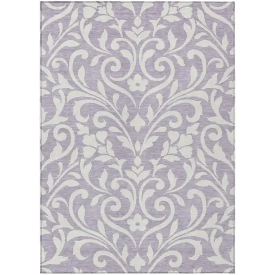 Lavender And Ivory Floral Washable Indoor Outdoor Area Rug Photo 2