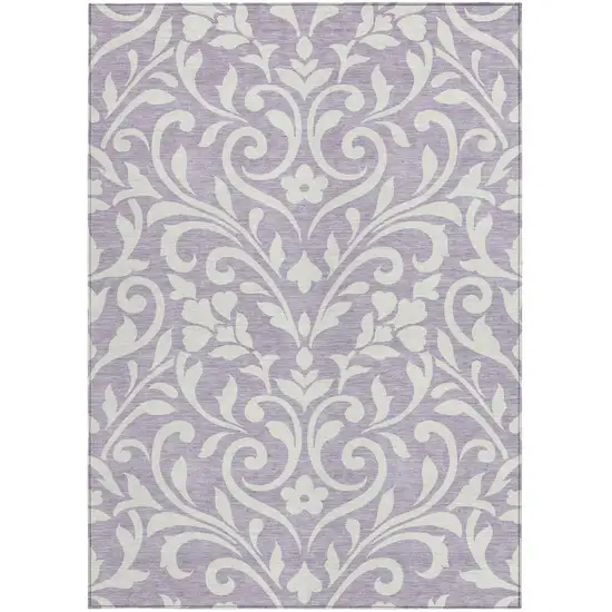 Lavender And Ivory Floral Washable Indoor Outdoor Area Rug Photo 6