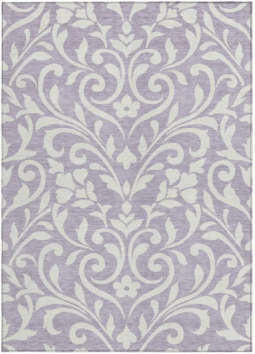 Lavender And Ivory Floral Washable Indoor Outdoor Area Rug Photo 6