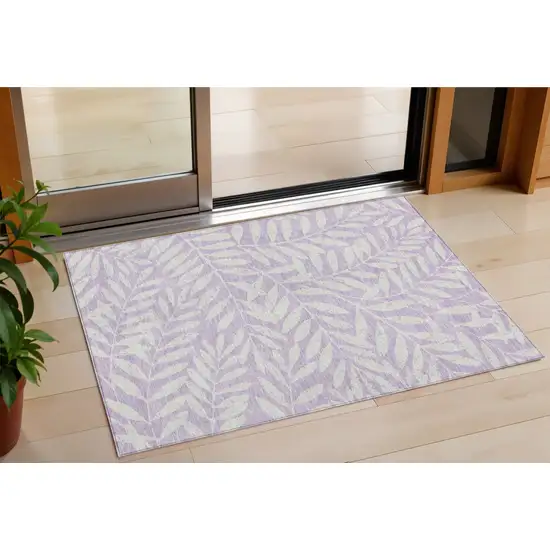 Lavender And Ivory Floral Washable Indoor Outdoor Area Rug Photo 1