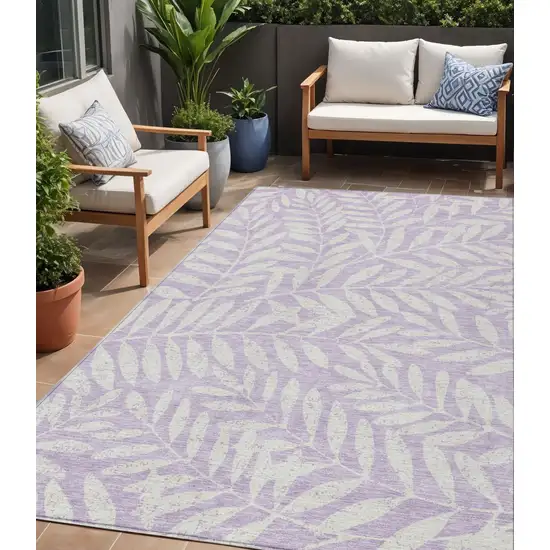 Lavender And Ivory Floral Washable Indoor Outdoor Area Rug Photo 1
