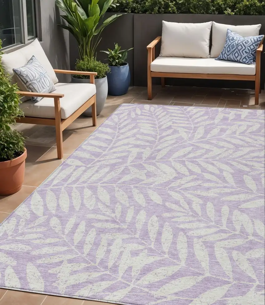 Lavender And Ivory Floral Washable Indoor Outdoor Area Rug Photo 1